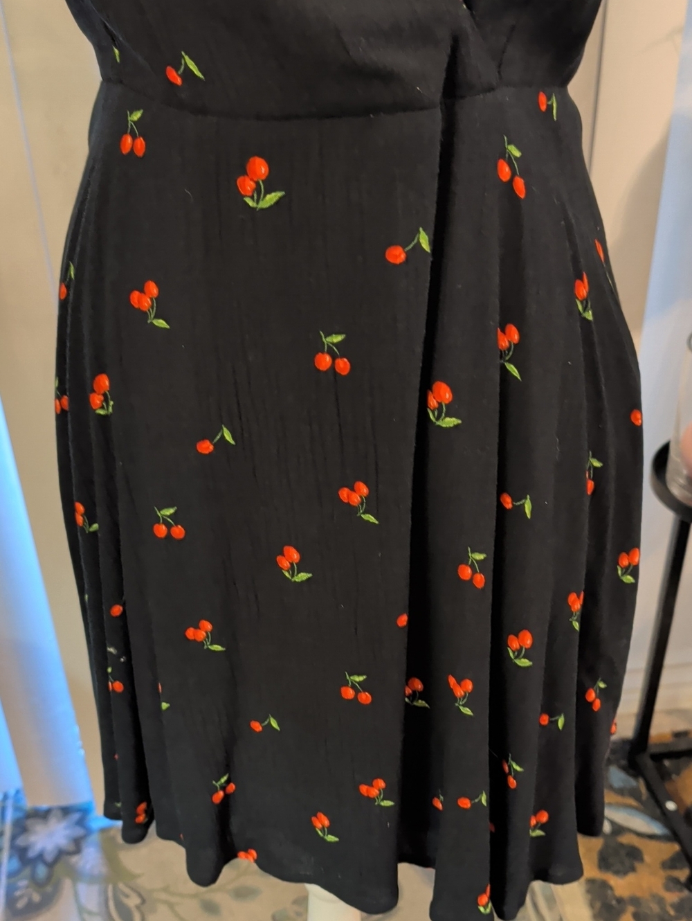 Lulu's XL Black Cherry-Print Cross Over V Neck Dress - Picture 4 of 6